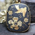 FASHION JEWELRY DAMASCENE BIRD FLOWER PENDANT NECKLACE