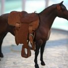 PLASTIC HORSE FIGURINE NATURAL LEATHER SADDLE NICE