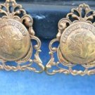 ORNATE ANTIQUE BRASS ALEXANDER THE GREAT EARRINGS CLIPS