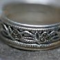 STERLING  MARCASITE FLOWER LEAF OPEN WORK BAND RING