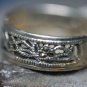 STERLING  MARCASITE FLOWER LEAF OPEN WORK BAND RING