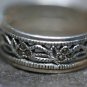 STERLING  MARCASITE FLOWER LEAF OPEN WORK BAND RING