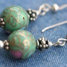 STERLING SILVER 6mm CLOISONNE DANGLE EARRINGS
