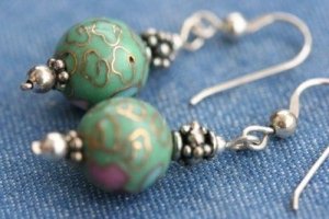 STERLING SILVER 6mm CLOISONNE DANGLE EARRINGS