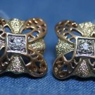 COSTUME JEWELRY GOLD TONE RHINESTONE FILIGREE EARRINGS