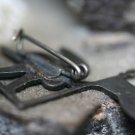 OLD VINTAGE SILVER FIGURAL FLAG SWORD PIN