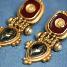 COSTUME JEWELRY ENAMEL GLADIATOR ONYX EARRINGS
