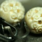 VINTAGE STERLING CARVED FAUX IVORY ROUND DOME EARRINGS
