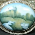 VINTAGE STERLING SILVER ENAMEL LANDSCAPE PAINTED BROOCH