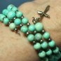 STERLING SILVER TURQUOISE BEADED WRAP BRACELET CROSS