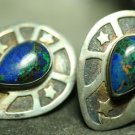 OLD STERLING SILVER TURQUOISE LAPIS  MOON STAR EARRINGS