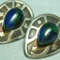 OLD STERLING SILVER TURQUOISE LAPIS  MOON STAR EARRINGS