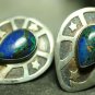 OLD STERLING SILVER TURQUOISE LAPIS  MOON STAR EARRINGS