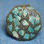 VINTAGE BRASS INLAY TURQUOISE GEMSTONE RING