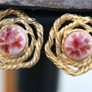 COSTUME JEWELRY GUILOCHE ENAMEL FLOWER EARRINGS