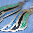 MEXICO ALPACA SILVER LAPIS TURQUOISE ENAMEL EARRINGS