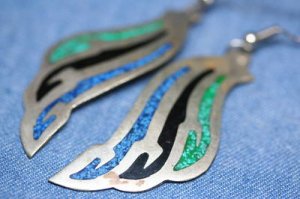 MEXICO ALPACA SILVER LAPIS TURQUOISE ENAMEL EARRINGS