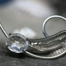 VINTAGE STERLING SILVER GLASS STONE PIN BROOCH SIGNED