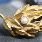 VINTAGE COSTUME JEWELRY FAUX PEARL LEAF PIN BROOCH