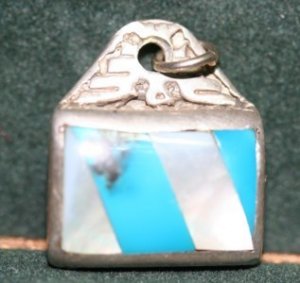 MEXICO STERLING THUNDERBIRD MOP TURQUOISE PENDANT