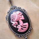 Gothic Pink Black Lolita Skeleton Zombie Cameo Necklace