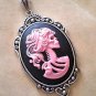 Gothic Pink Black Lolita Skeleton Zombie Cameo Necklace