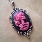 Lolita Skeleton Zombie Cameo Necklace - Gothic Hot Pink Black
