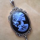 Gothic Midnight Blue Black Lolita Skeleton Cameo Necklace