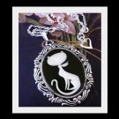 Kitten Necklace - Retro White Kitty Black Cameo