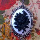 Gothic Victorian Black Rose White Silhouette Cameo Necklace