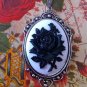 Gothic Victorian Black Rose White Silhouette Cameo Necklace