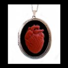 Red Anatomical Heart Locket Black Cameo Necklace