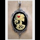 Valentine Lolita Skeleton Necklace - Gothic Ivory Black Cameo - Victorian Zombie