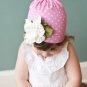 PINK/WHITE COTTON KUFI BEANIE BABY GIRLS HAIR BOW OR BOYS CAP HAT FITS 0-3 YEARS