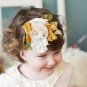GOLD/WHITE w/LACE #12 COTTON HEADBAND BABY GIRL HAIR BOW GERBER FLOWER DAISY