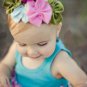 GOLD/WHITE w/LACE #12 COTTON HEADBAND BABY GIRL HAIR BOW GERBER FLOWER DAISY