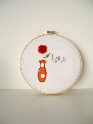 Home Orange Polka Dot Vase with Cherry Red Flower Embroidery with Hoop