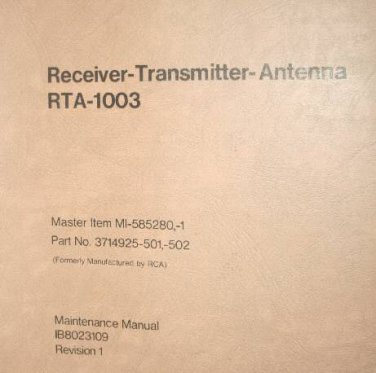 Honeywell/Sperry RTA-1003 Receiver Transmitter Antenna Maintenance Manual