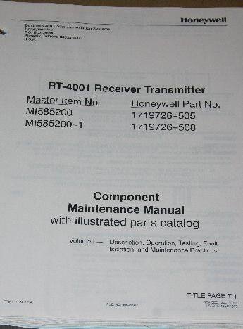 Honeywell RT-4001 Receiver transmitter Component maintenance manual Bendix vol 1