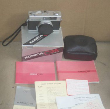 KONICA C35 38mm Film CAMERA Hexanon F2.8 35MM w/original Box & manuals !