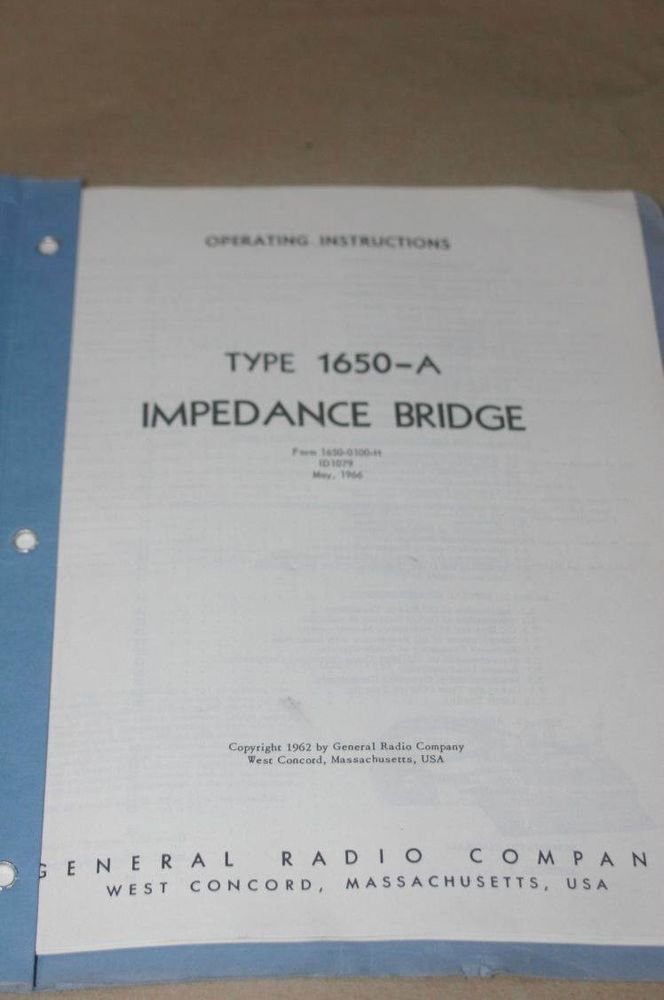 Genrad 1650-A Impedance Bridge Instruction Operating Guide Manual ...