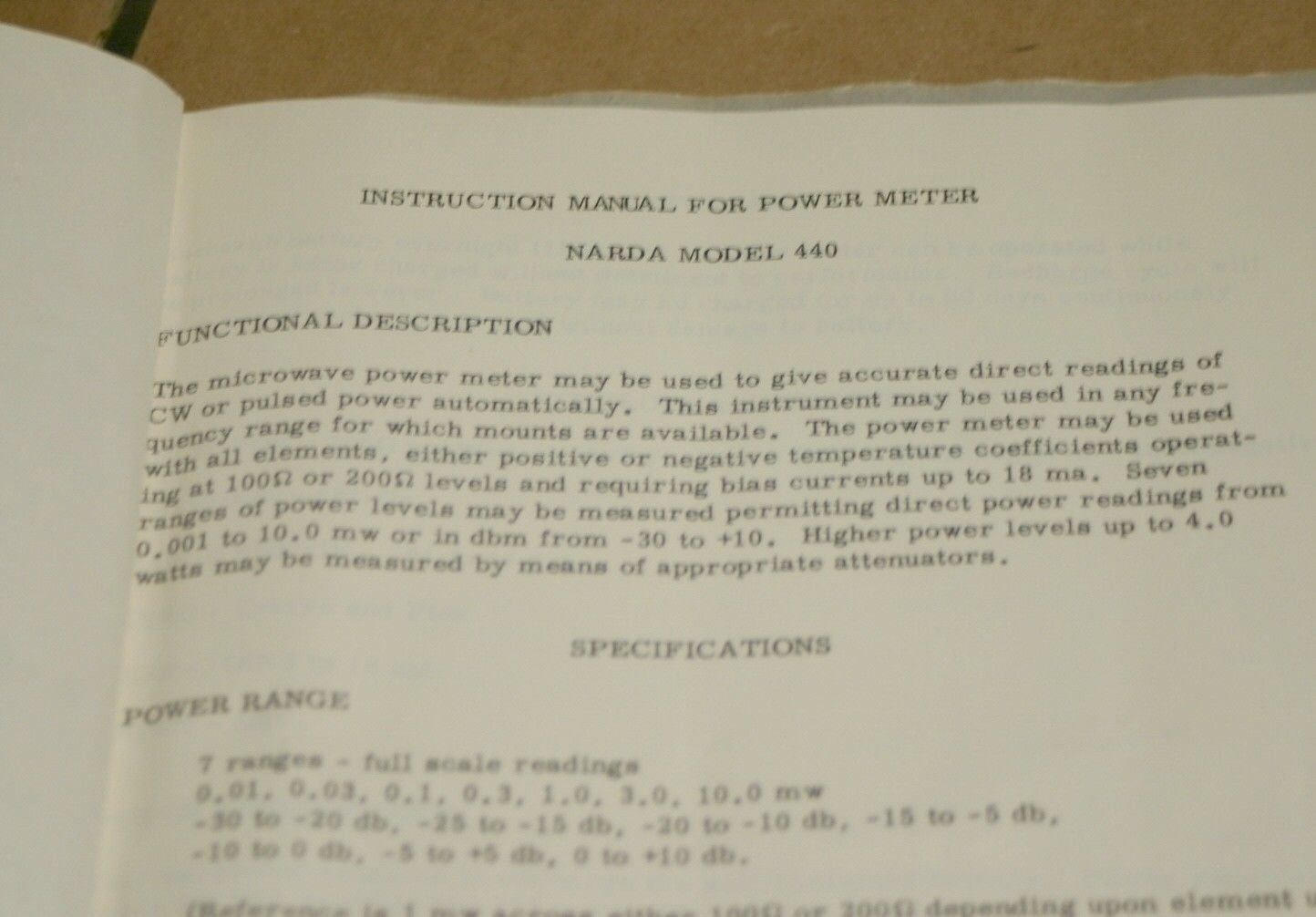 NARDA Model 440 Power Meter Instruction Manual