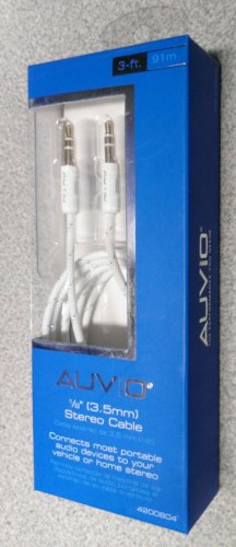 AUVIO Heavy Duty 3ft Stereo Audio Aux Gold Tip Cable 1/8"(3.5mm) White 4200804