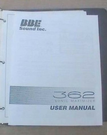 BBE 362 SONIC MAXIMIZER USER INSTRUCTION OPERATING MANUAL