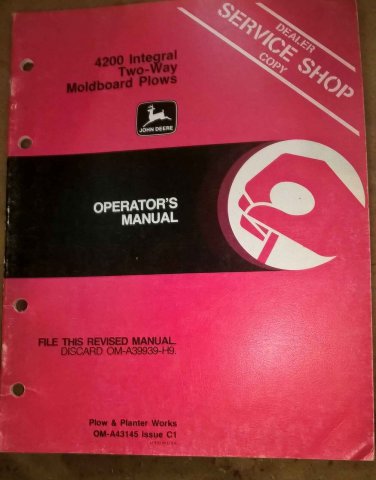 JD John Deere 4200 Moldboard Plows Operators Manual OM-A43145 OMA43145 Dealer's