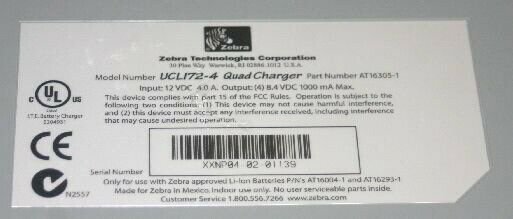 Zebra Ucl172 4 Quad Battery Charger For Ql Series Printers 6588