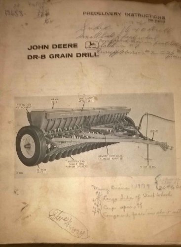 Vintage JD John Deere DR-B Grain Drill Predelivery Instructions Manual
