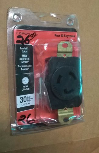 L1430RCCV3 30-Amp Self-Grounding Locking Single Outlet Receptacle Black Pass &Se