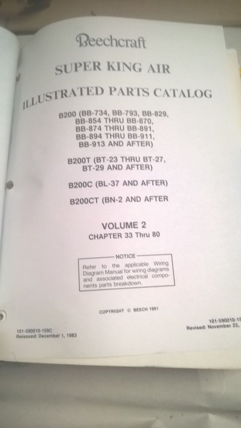 Beechcraft Su;er Kin;g Air Illustrated Parts Catalog Volume 2 Chkap.ter