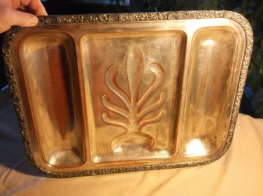 Antique Silver Tray Ornate Trim Heavy Copper with Silver Plate 20 x 16 Vintage